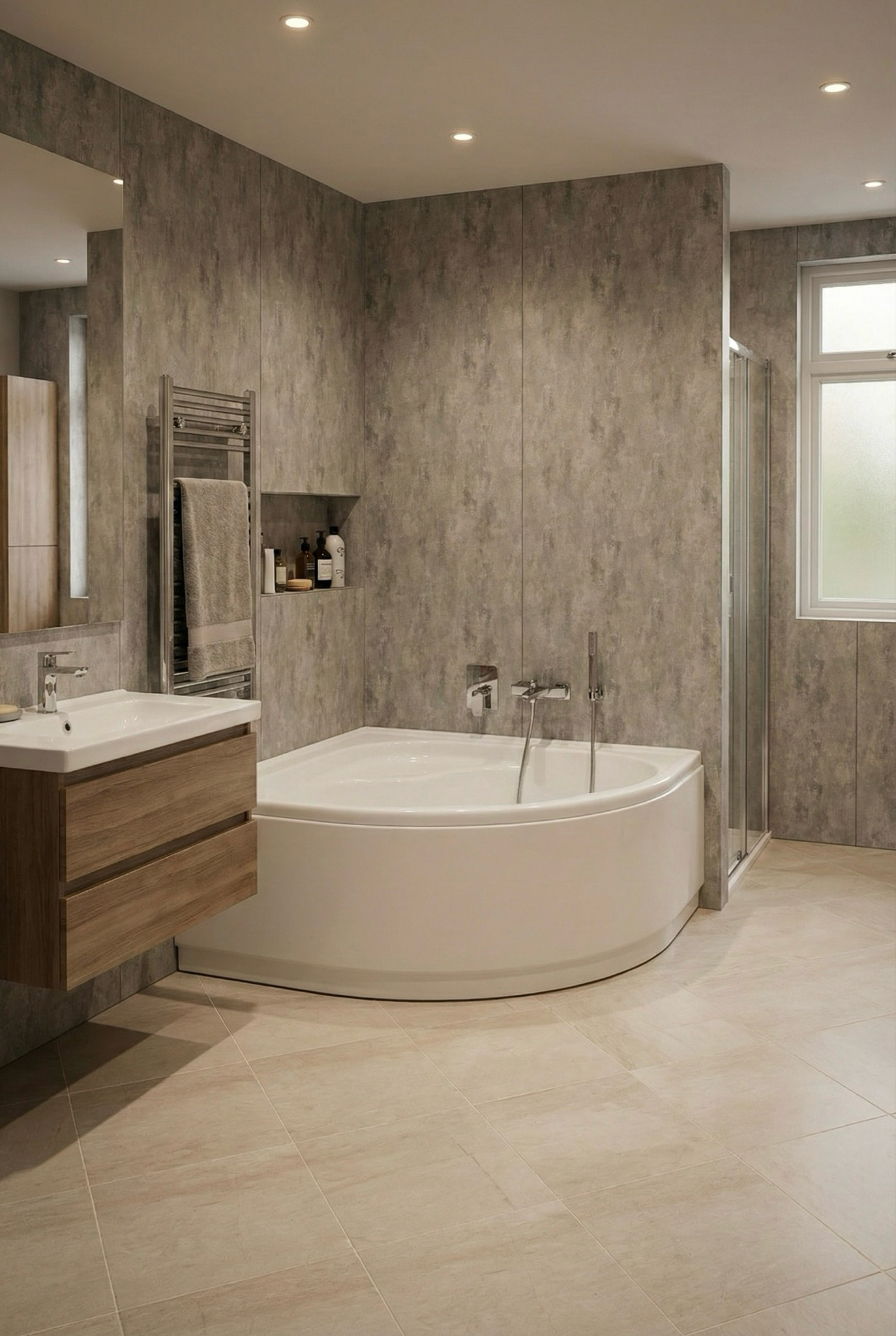Baignoire d'angle Glass avec tablier, support et pieds - Série Lis - 140 x 140 cm - vue 4