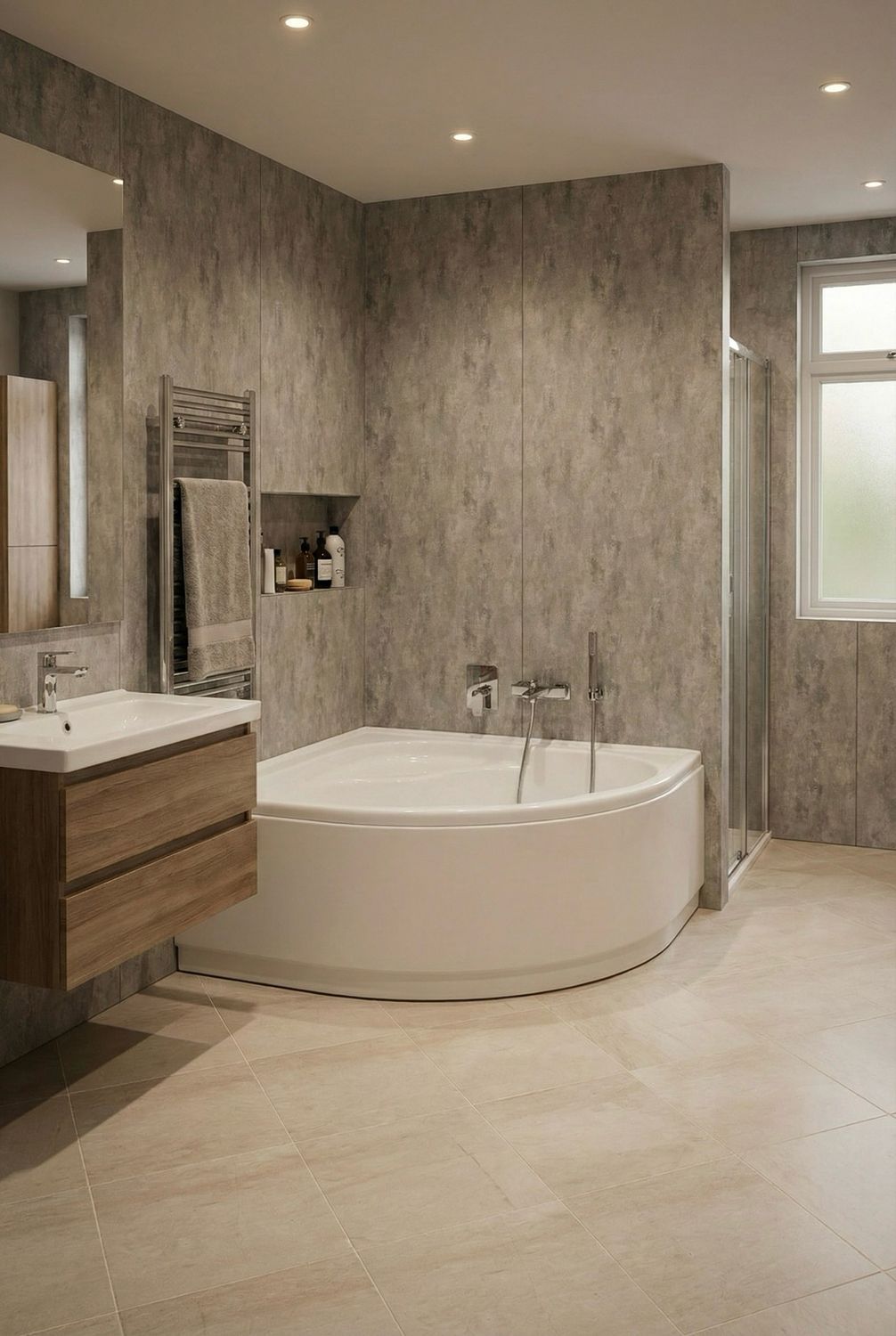 Baignoire d'angle Glass avec tablier, support et pieds - Série Lis - 140 x 140 cm — vue 4