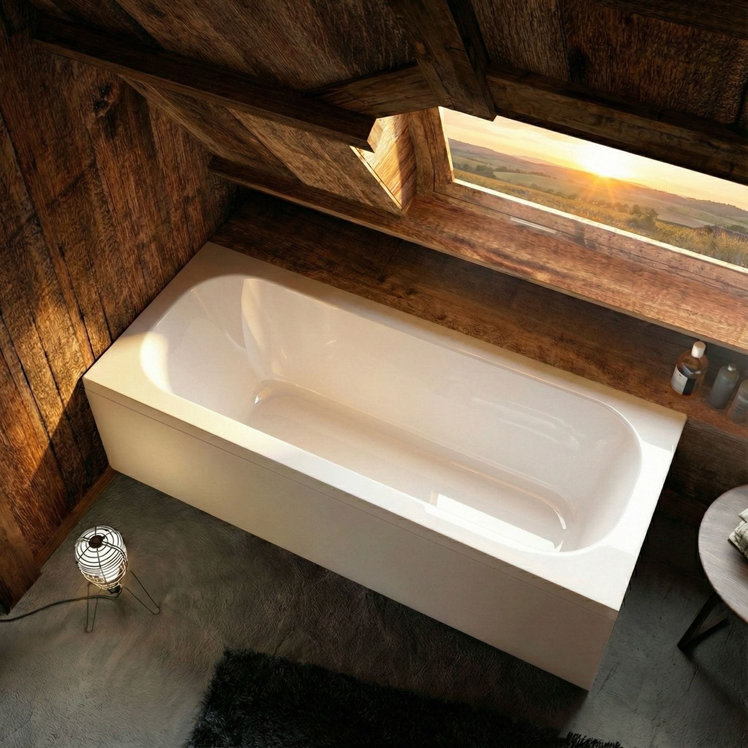 Rectangular Glass Bathtub with Front Panel, Support, and Feet - Pop Series - 170 x 75 cm