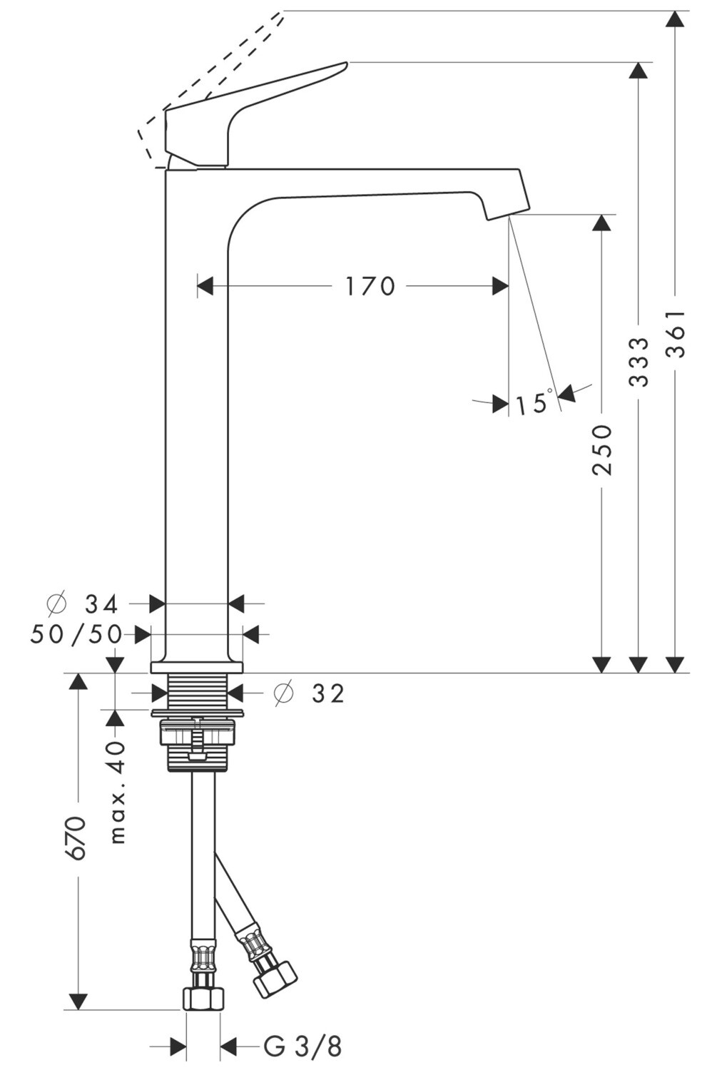 Mitigeur de lavabo AXOR Citterio M 250 avec bonde à écoulement libre