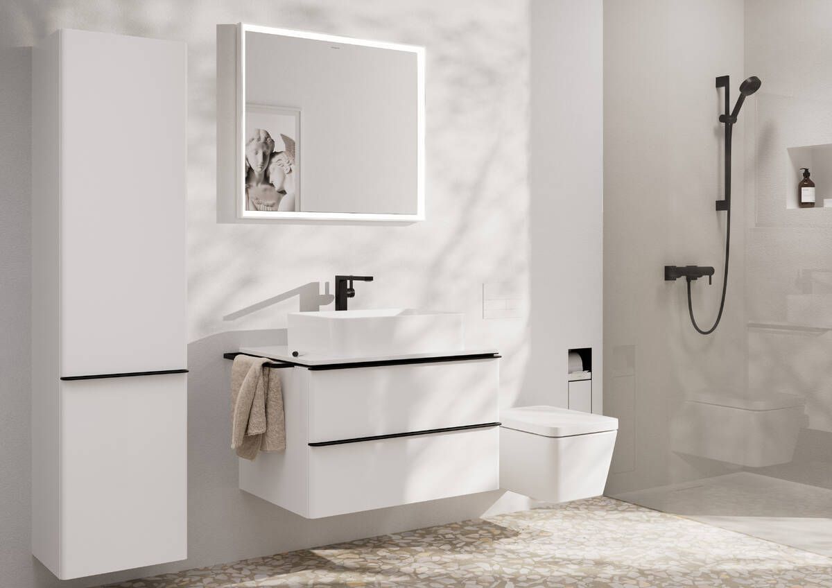 Mitigeur de lavabo Hansgrohe Tecturis E Fine 240 CoolStart avec bonde Push-Open en noir mat