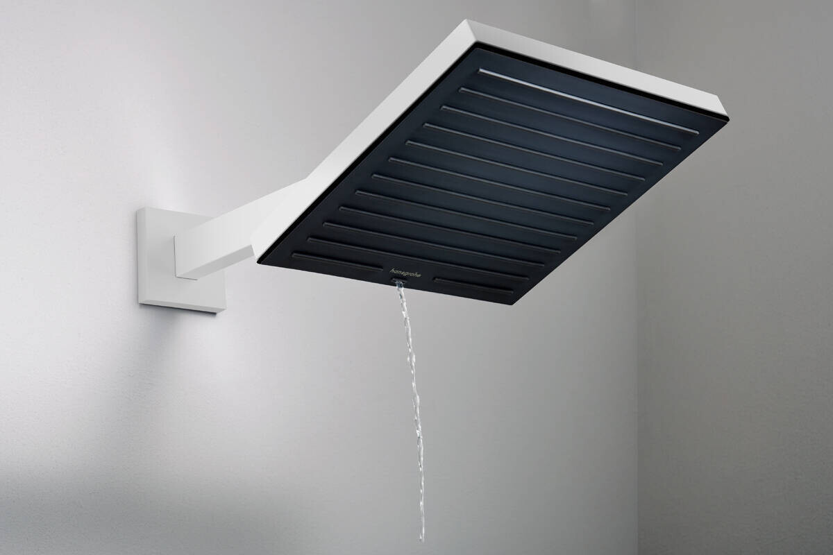 Bras de douche mural Hansgrohe E 390 mm avec rosace carrée en blanc mat — vue 2