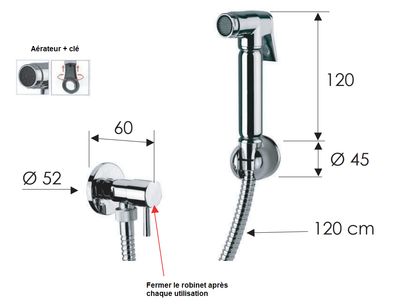 Hygienic WC Set with Exposed Faucet Remer Relax in Chrome-Plated Brass