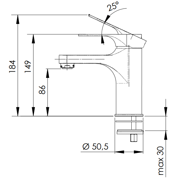Mitigeur de lavabo Remer Classline 86 en laiton chromé et sans garniture de vidage — vue 4