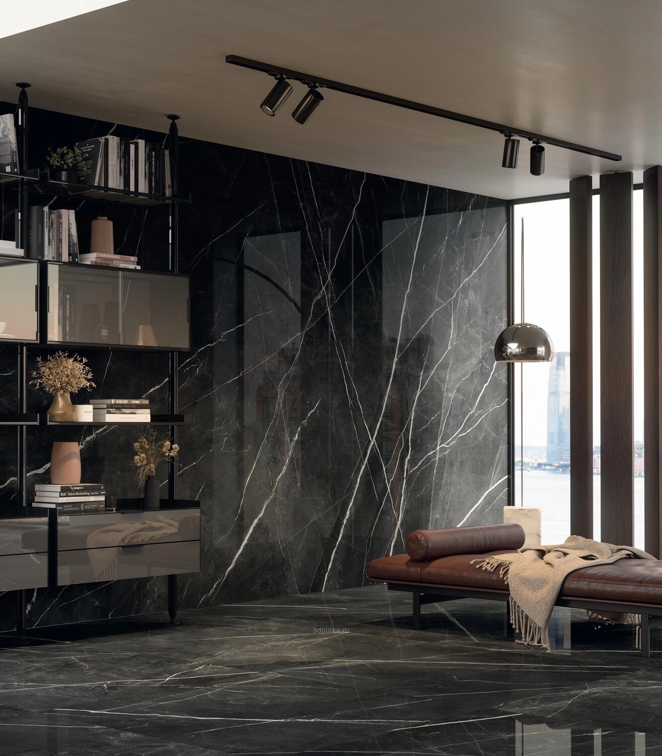 Marvel Gala Calacatta Black Glossy Porcelain Stoneware 120 x 120 cm - Atlas Concorde