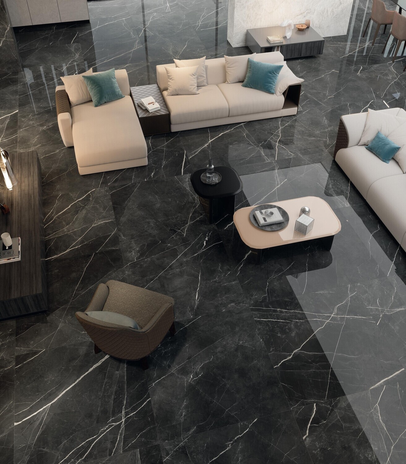 Grès cérame Marvel Gala Calacatta Black poli 120 x 120 cm - Atlas Concorde