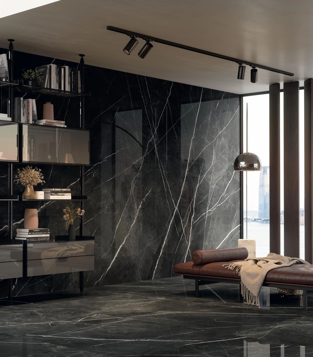 Marvel Gala Calacatta Black Glossy Porcelain Stoneware 120 x 120 cm - Atlas Concorde