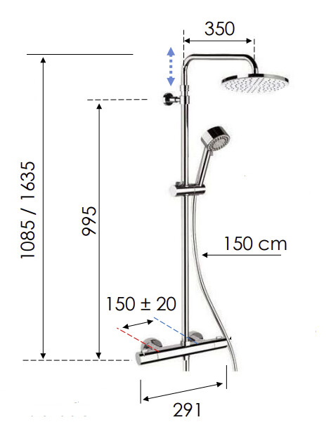 Round Remer Showerpipe Shower Column with Chrome Thermostatic Mixer
