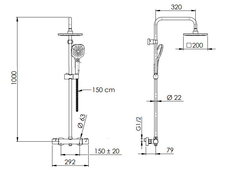 Square Showerpipe Remer Shower Column with Chrome Thermostatic Mixer