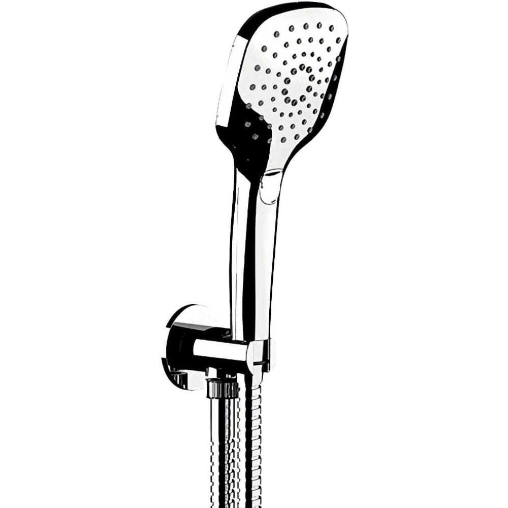 Wall-mounted Remer holder with integrated fixfit, 3-jet handheld showerhead, and chrome flexible hose