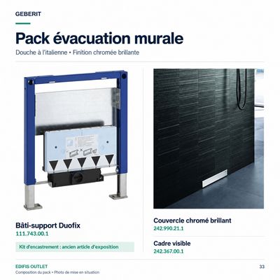 Complete Pack: Installation Kit (former display item) + frame for shower element + Geberit finishing set for wall-mounted shower drain in glossy chrome