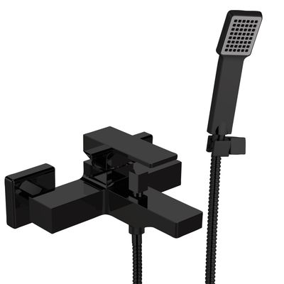 Exposed bath/shower mixer Remer Absolute with hose, hand shower, and articulated holder in matte black brass
