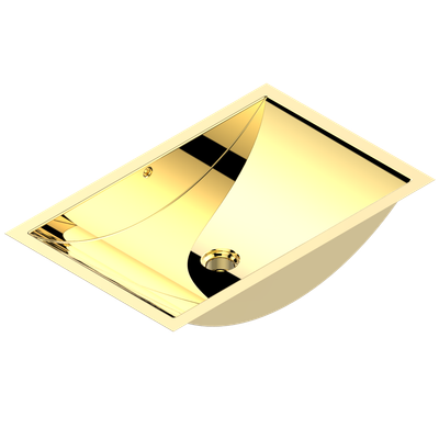 Vasque rectangulaire à bord plat THG Paris en métal lisse doré brillant