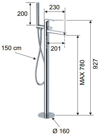 Mixer for bath/shower Remer Class Line for floor mounting in chrome-plated brass