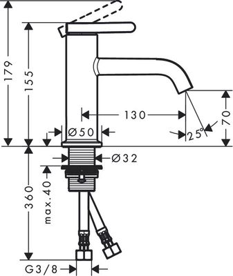 Mitigeur de lavabo AXOR One 70 avec bonde à écoulement libre en blanc mat