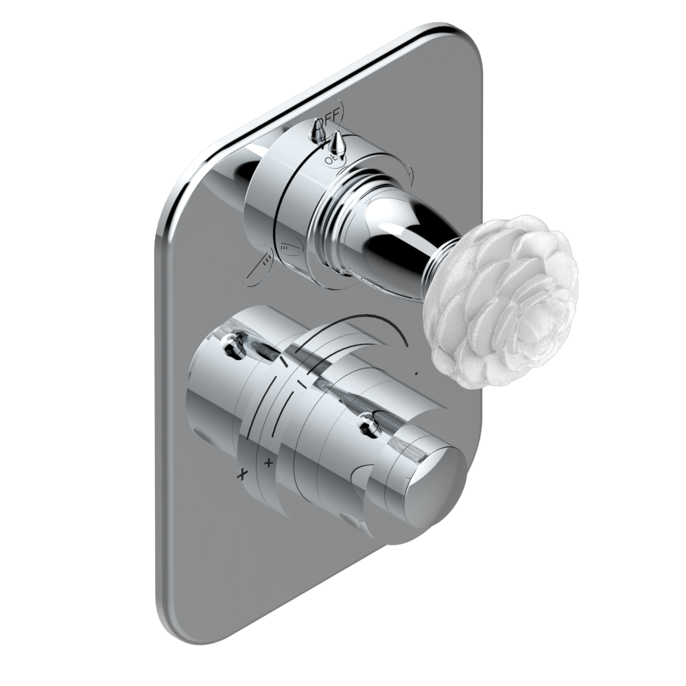 Set de finition THG pour douche thermostatique à encastrer 2 fonctions avec inverseur - Collection "Camélia Cristal Clair"