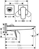 Logis Q Mitigeur de lavabo encastré mural Fine, bec 206 mm, bonde à écoulement libre
