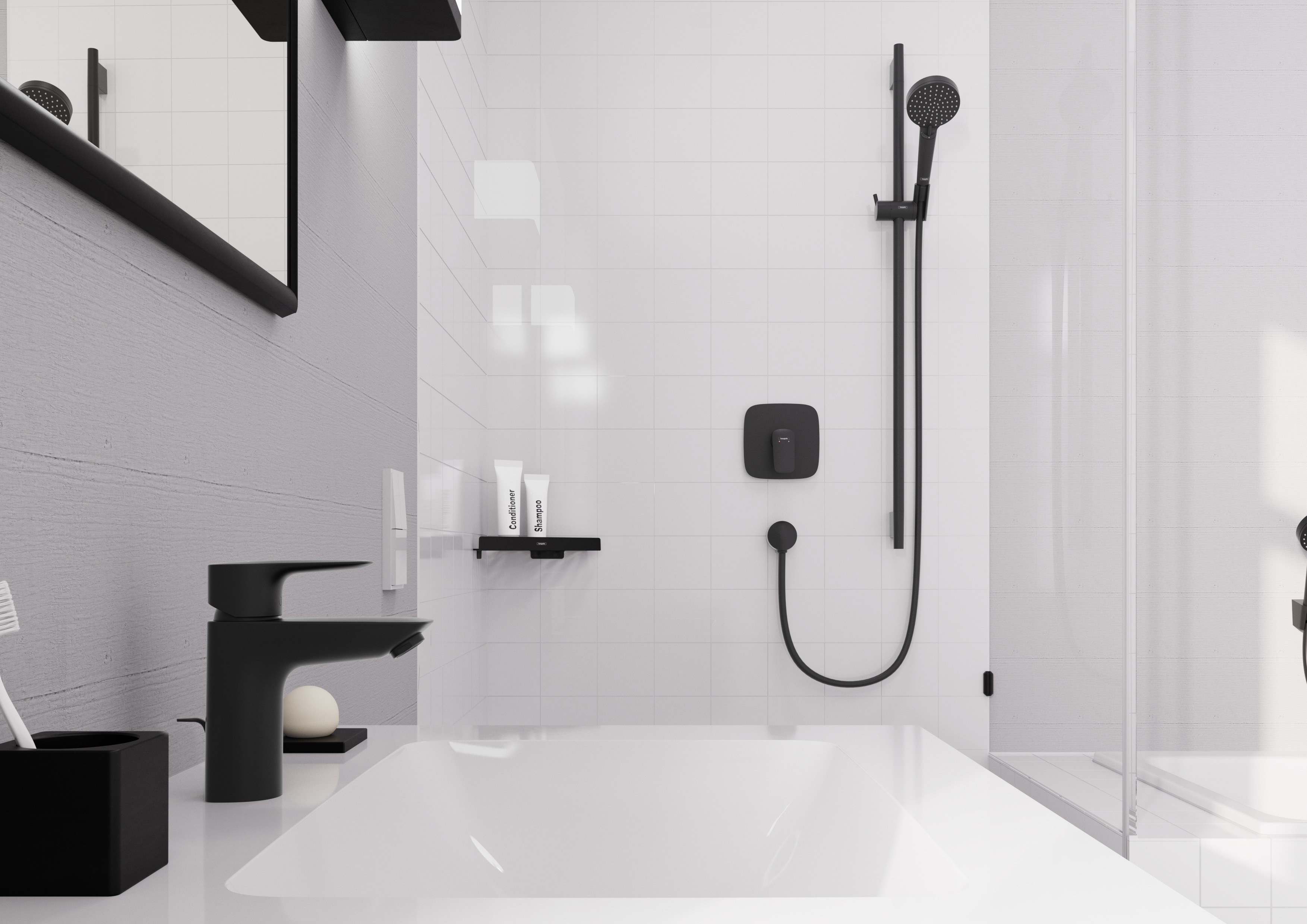 Set de finition pour mitigeur de douche encastré Hansgrohe Logis en noir mat - vue 2