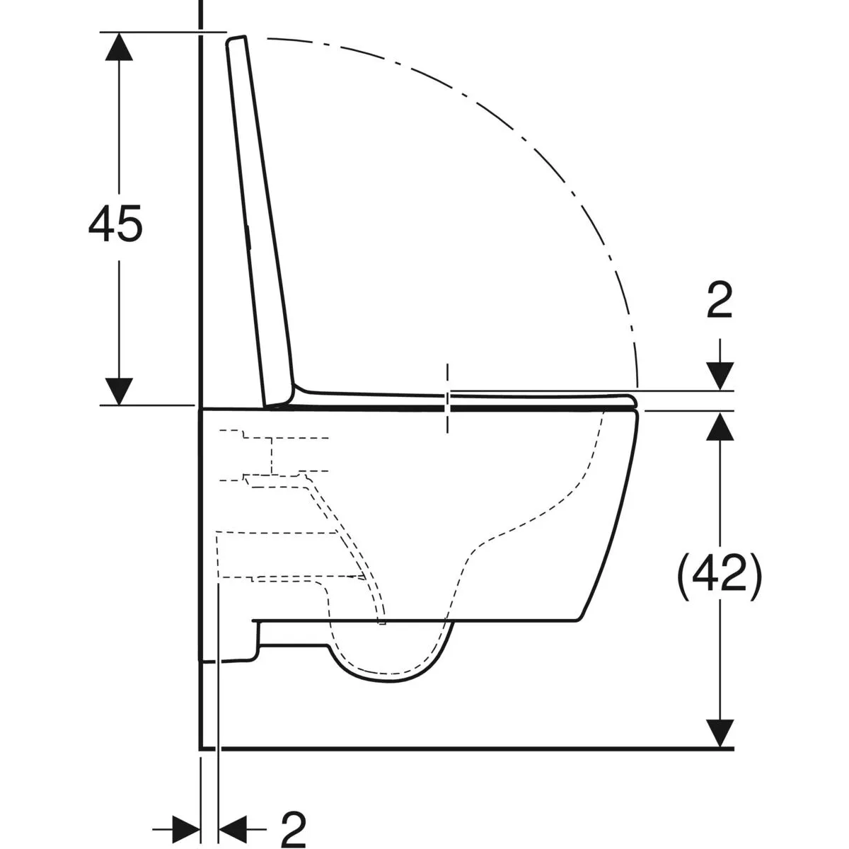 Pack cuvette suspendue Geberit iCon carénée Rimfree en blanc mat avec fixations cachées et abattant antibactérien à abaissement automatique — vue 5