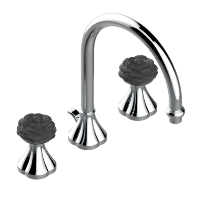 Mélangeur de lavabo 3 trous THG avec vidage pour serrage marbre - Collection "Camélia Cristal Noir"