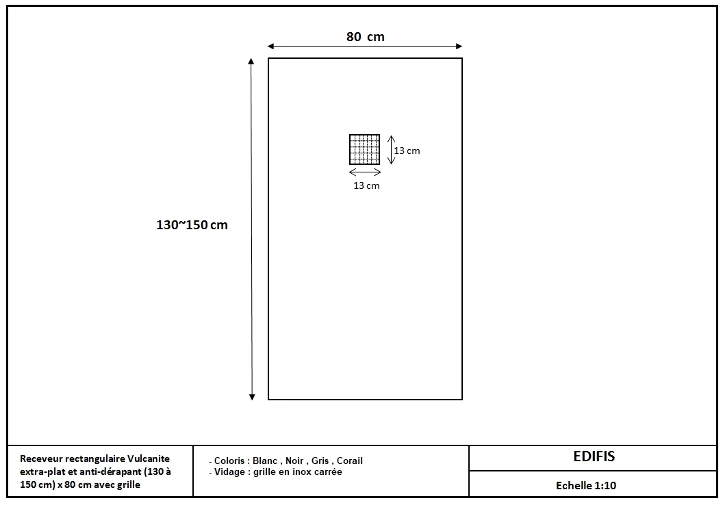 Receveur rectangulaire Vulcanite extra-plat et anti-dérapant (130 à 150 cm) x 80 cm - vue 12