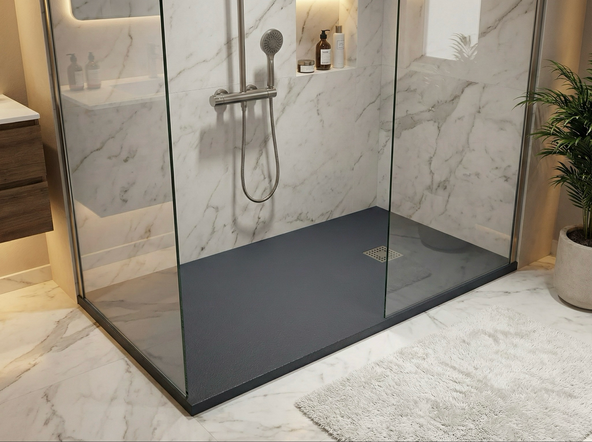 Receveur rectangulaire Vulcanite extra-plat et anti-dérapant (130 à 150 cm) x 80 cm - vue 5