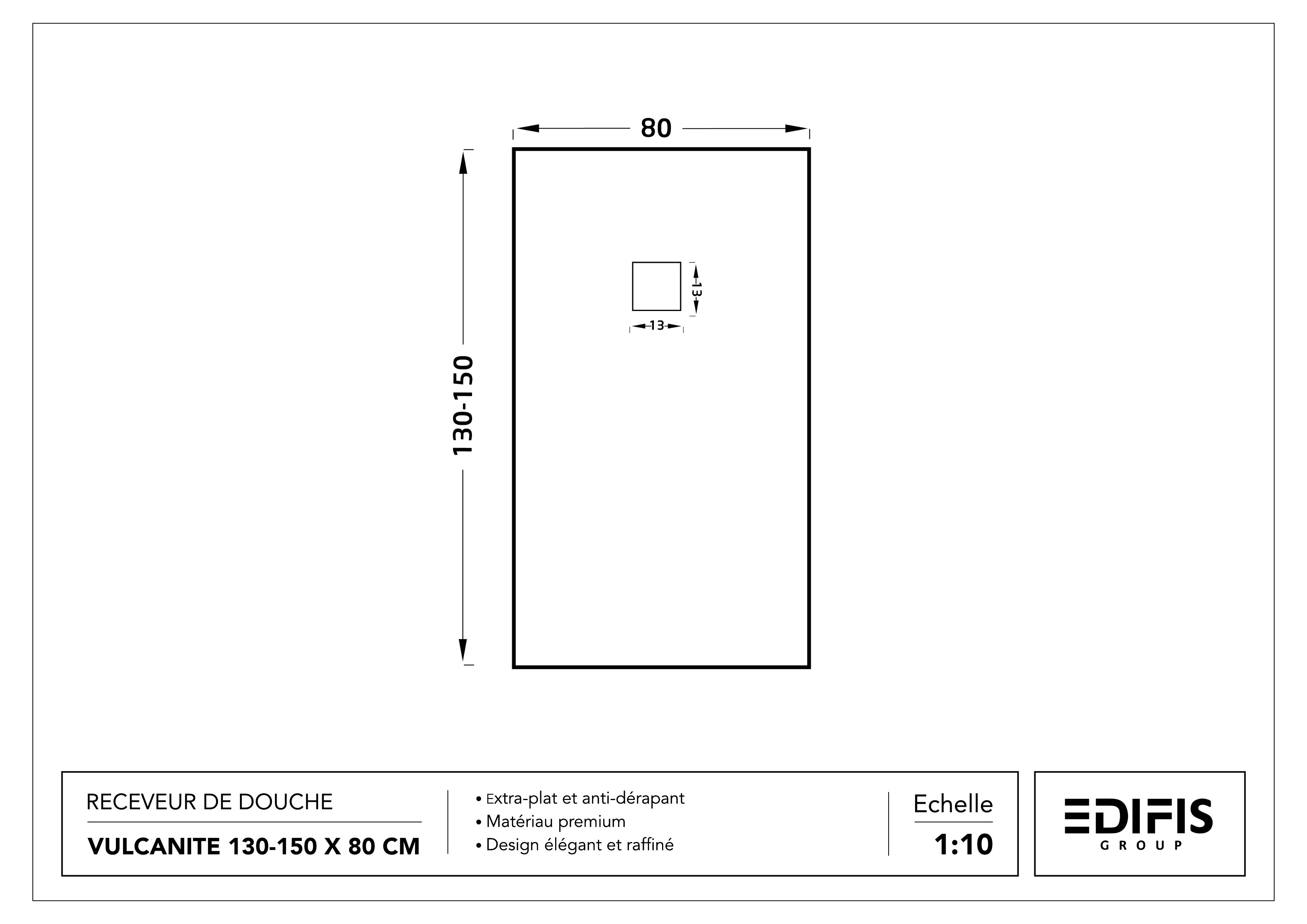 Receveur rectangulaire Vulcanite extra-plat et anti-dérapant (130 à 150 cm) x 80 cm - vue 13