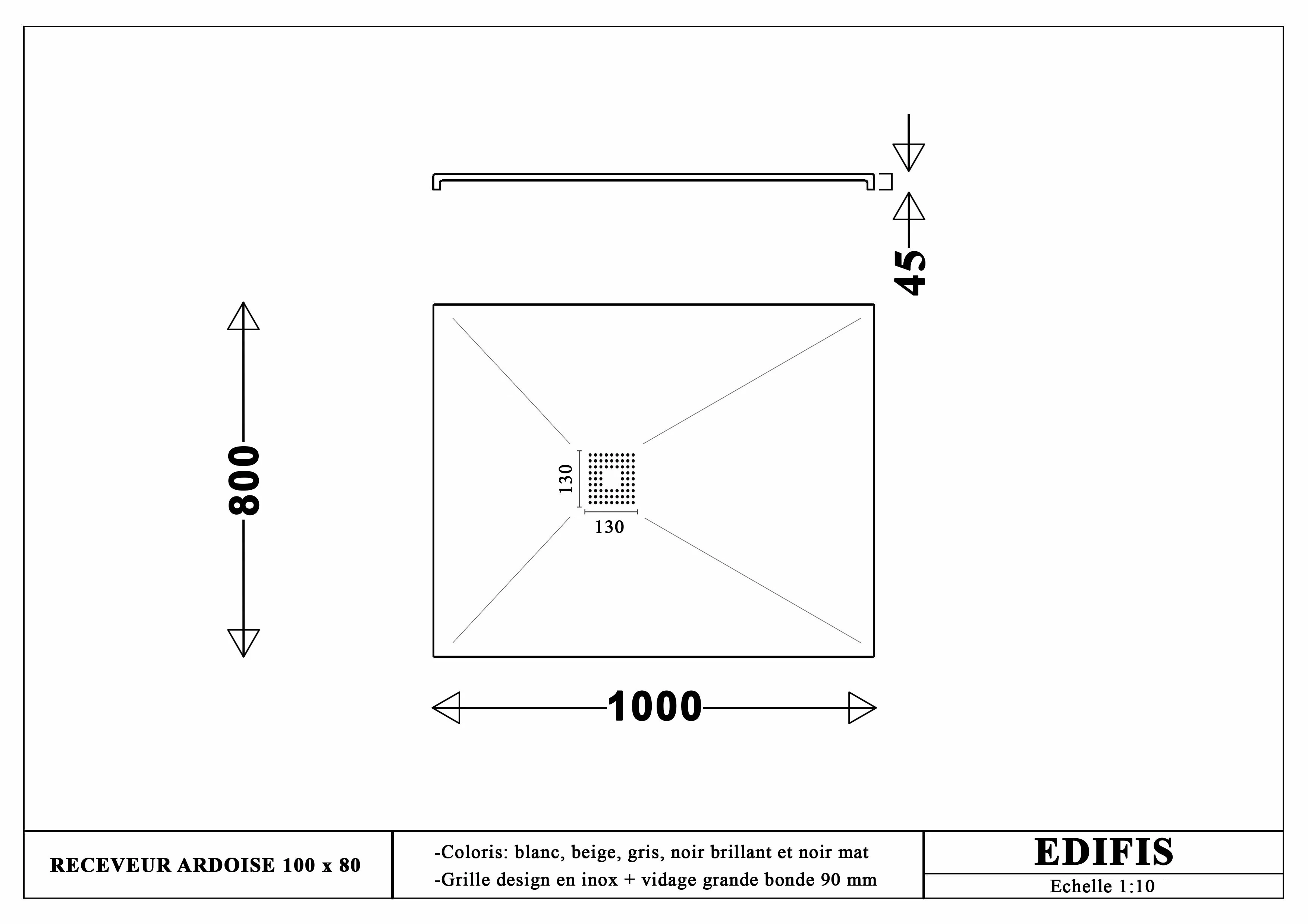 Receveur rectangulaire Ardoisé extra-plat 100 x 80 cm ou 120 x 80 cm avec grille en Marbryx® ou Inox - vue 13
