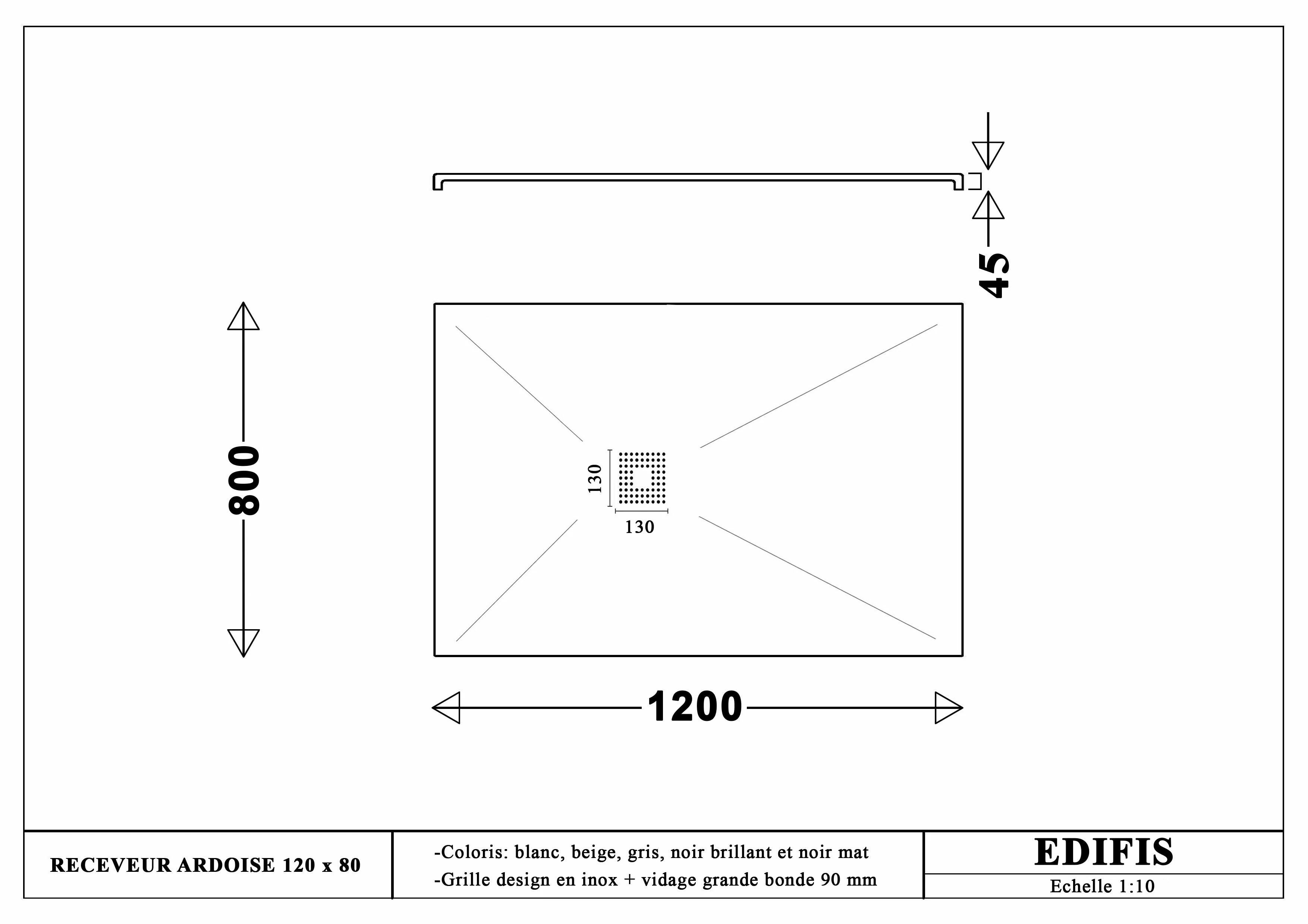 Receveur rectangulaire Ardoisé extra-plat 100 x 80 cm ou 120 x 80 cm avec grille en Marbryx® ou Inox - vue 14