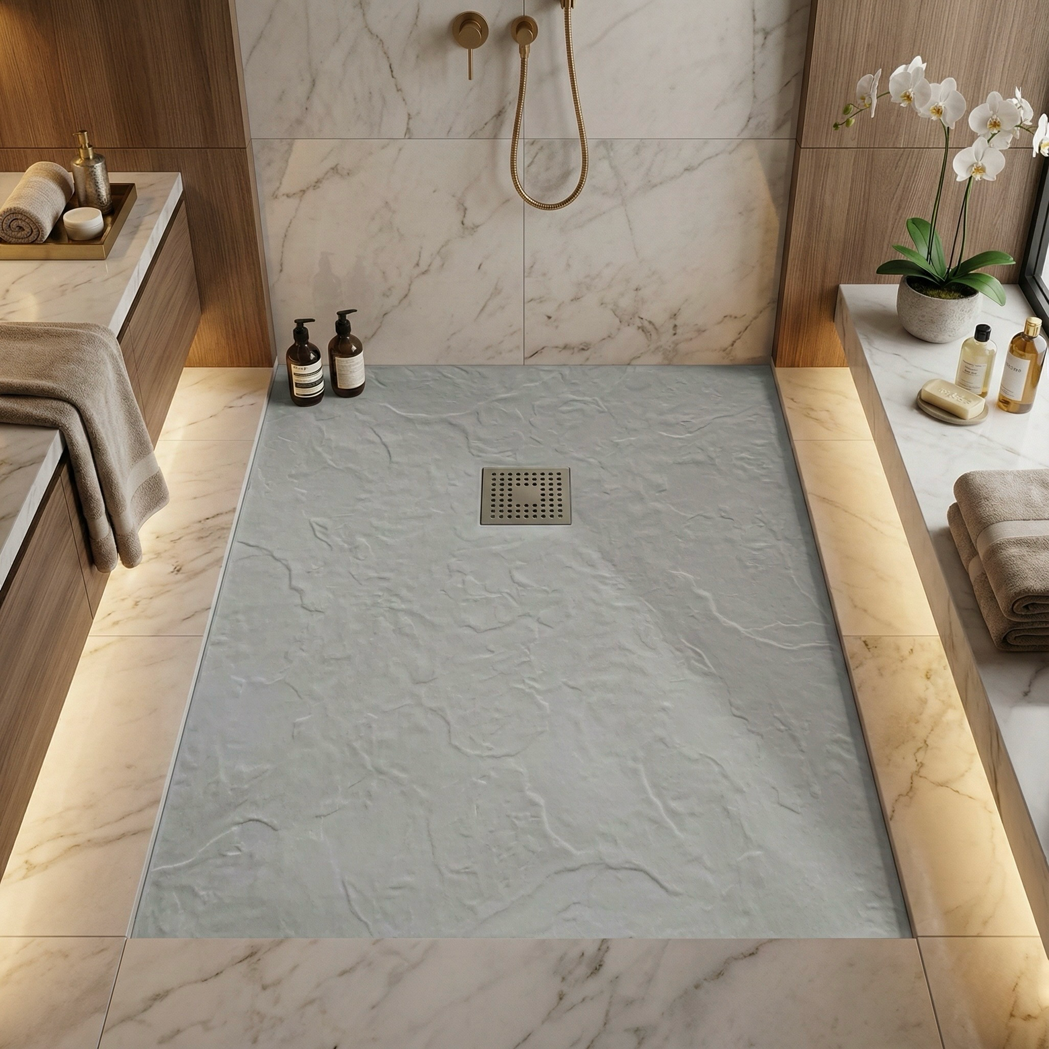 Receveur rectangulaire Ardoisé extra-plat 100 x 80 cm ou 120 x 80 cm avec grille en Marbryx® ou Inox - vue 2