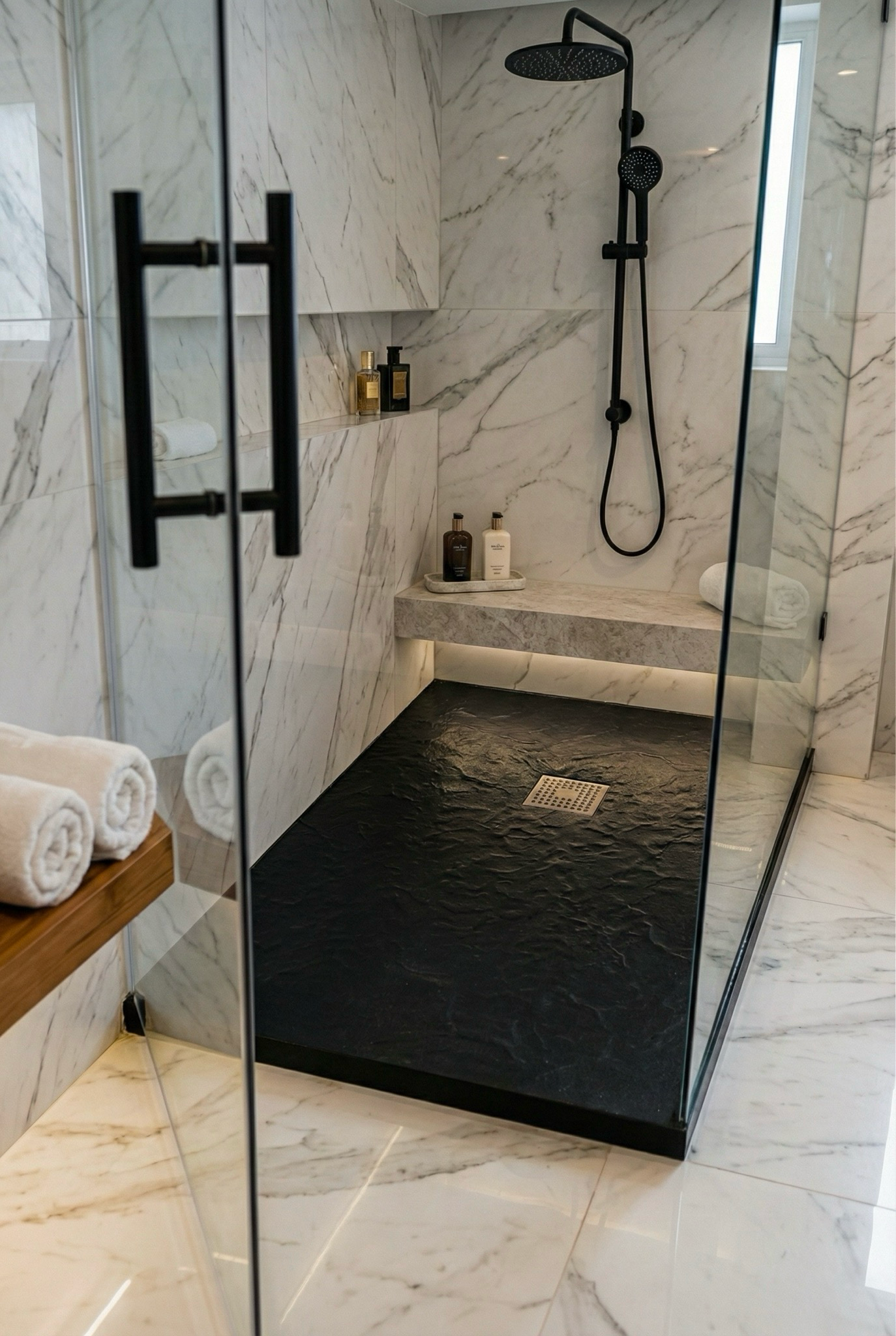 Receveur rectangulaire Ardoisé extra-plat 100 x 80 cm ou 120 x 80 cm avec grille en Marbryx® ou Inox - vue 6