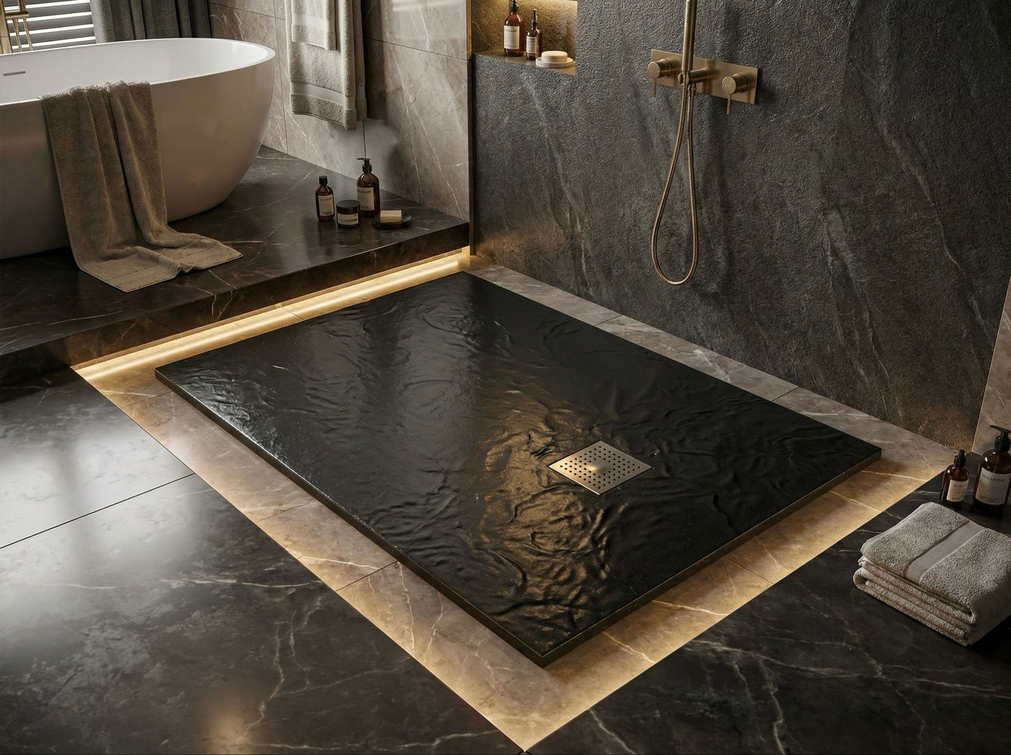 Receveur rectangulaire Ardoisé extra-plat 100 x 80 cm ou 120 x 80 cm avec grille en Marbryx® ou Inox - vue 4