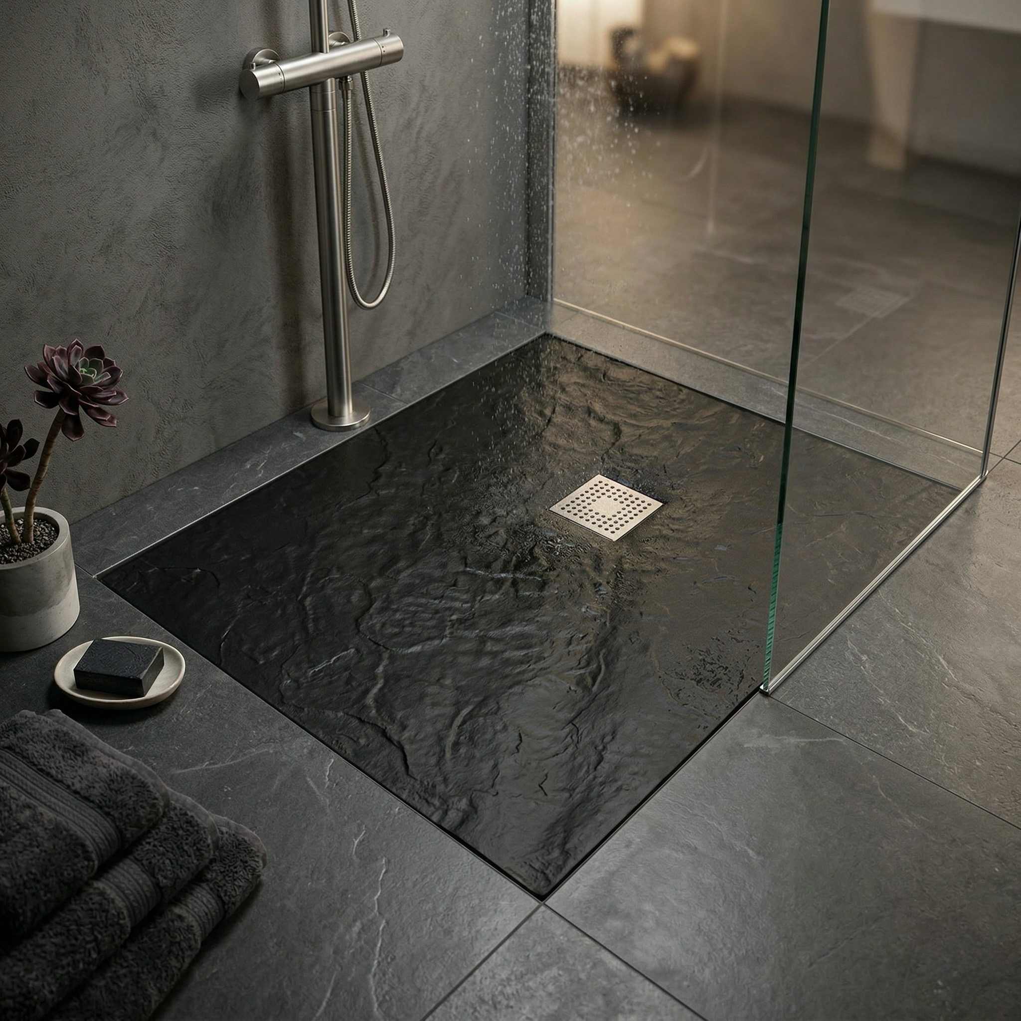 Receveur rectangulaire Ardoisé extra-plat 100 x 80 cm ou 120 x 80 cm avec grille en Marbryx® ou Inox - vue 3