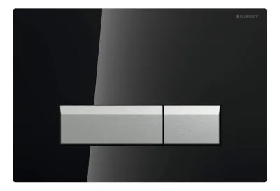 Plaque de déclenchement Sigma40, aluminium brossé, noir, deux boutons, design moderne et élégant.