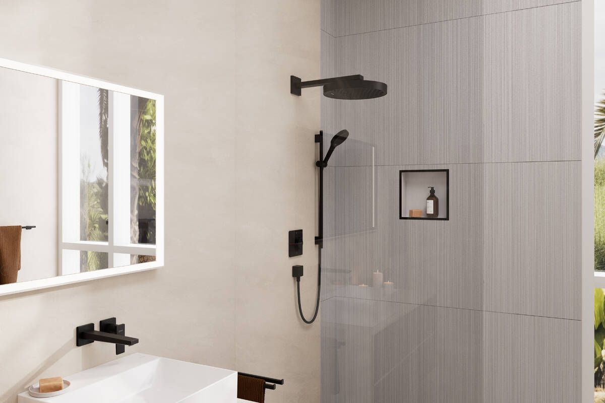 Barre de douche Hansgrohe avec douchette à main Rainfinity Select S Puro 130 3 jets et flexible Designflex, en noir mat