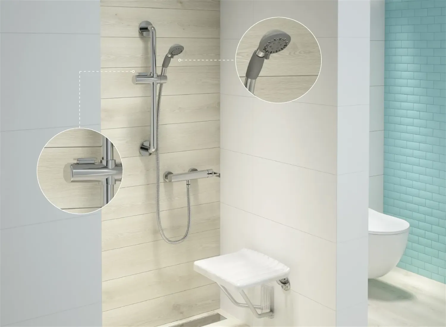 Deante Vital Shower Bar with Handheld Showerhead 3 Jets and Chrome Hose