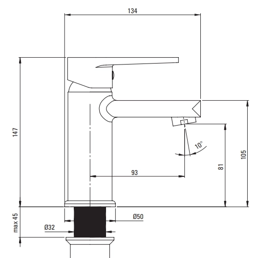 Mitigeur de lavabo Deante Tubo 81 sans bonde en chromé - vue 3
