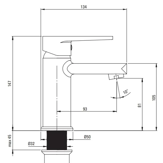 Mitigeur de lavabo Deante Tubo 81 sans bonde en chromé — vue 3
