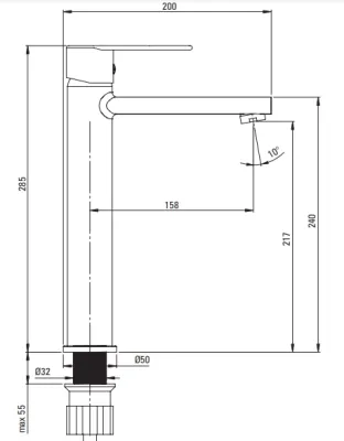High Spout Basin Mixer Deante Tubo 217 without Waste in Chrome