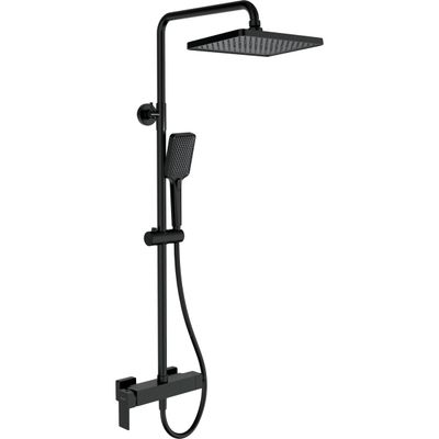 Colonne de douche Deante Anemon 280 avec mitigeur noir mat et douchette à main.