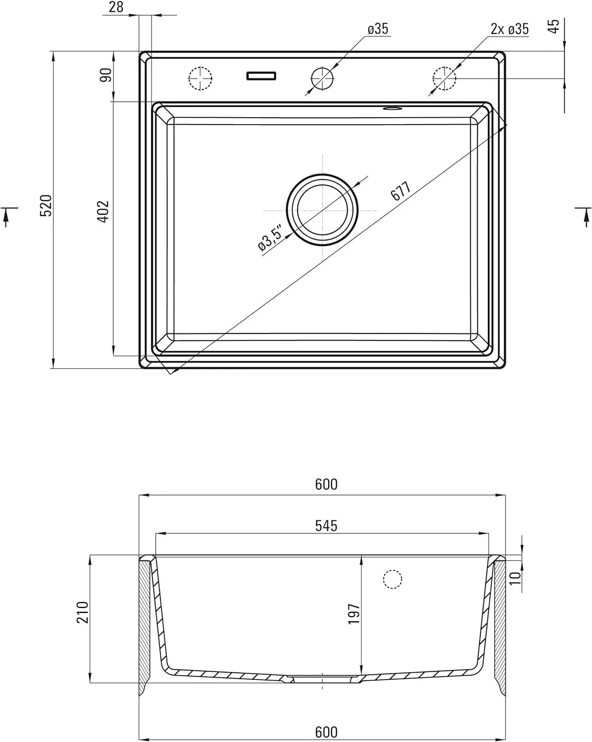 Évier de cuisine encastrable simple bac granit Deante Andante 60 x 52 cm en noir avec vidage automatique télescopique gain de place — vue 5