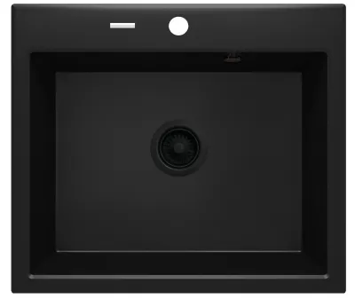 Deante Andante Black Granite Single Bowl Built-In Kitchen Sink 60 x 52 cm with Space-Saving Telescopic Drainage