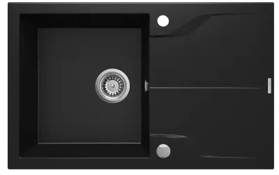 Deante Andante Granite Single Bowl Built-in Kitchen Sink 78 x 49 cm in Black with Space-Saving Telescopic Drain