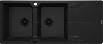 Deante Andante 116 x 50 cm Black Granite Double Bowl Built-In Kitchen Sink with Space-Saving Telescopic Drain