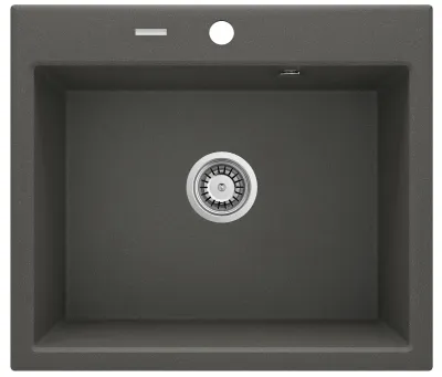 Deante Andante Single Bowl Granite Undermount Kitchen Sink 60 x 52 cm in Metallic Anthracite with Space-Saving Telescopic Drain