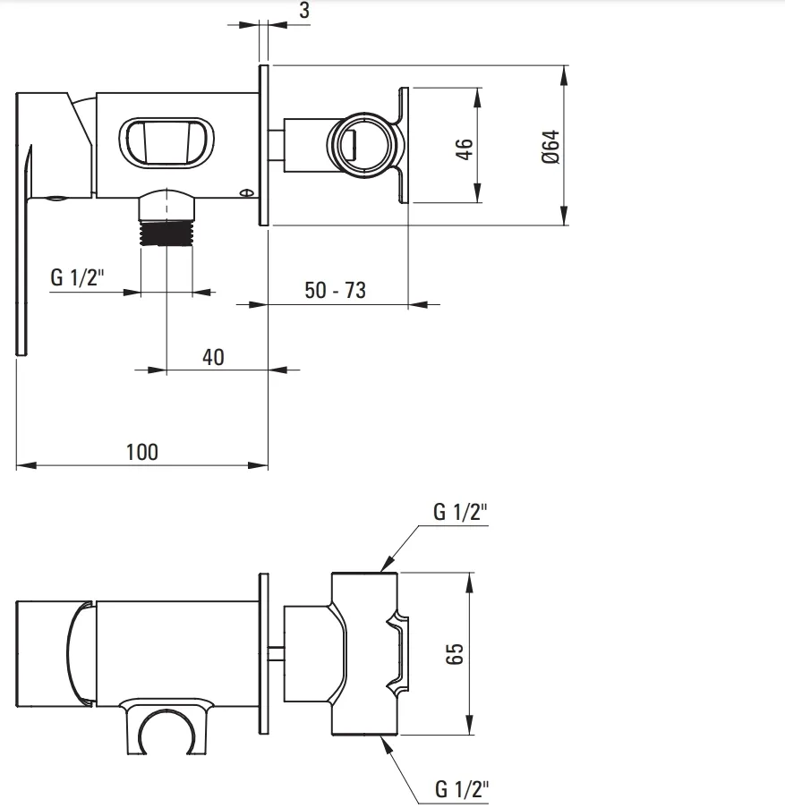 Ensemble hygiénique de WC avec mitigeur encastré Deante Alpinia en chromé avec flexible de 120 cm — vue 3