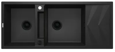 Magnetic Granite Double Bowl Built-in Kitchen Sink Deante 116 x 50 cm in Metallic Graphite with Space-saving Telescopic Drainage Magnetic Granite Double Bowl Built-in Kitchen Sink Deante 116 x 50 cm in Metallic Graphite with Space-saving Telescopic Drainage