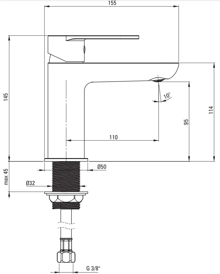 Mitigeur de lavabo Deante Alpinia 95 sans bonde en noir mat — vue 3