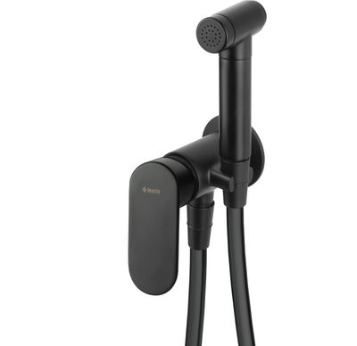 Douchette de bidet murale noire Deante Alpinia avec pommeau de douche à main et tuyau de 80 cm.