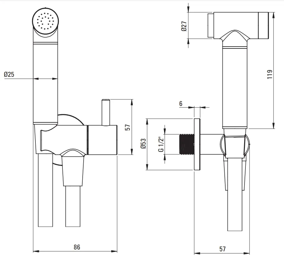 Ensemble hygiénique pour eau froide de WC Deante Bidetta en chromé avec flexible de 120 cm — vue 3